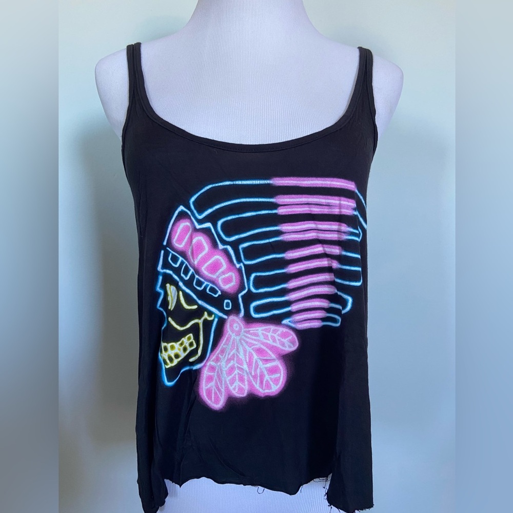 Black Crop Top with Neon Skull